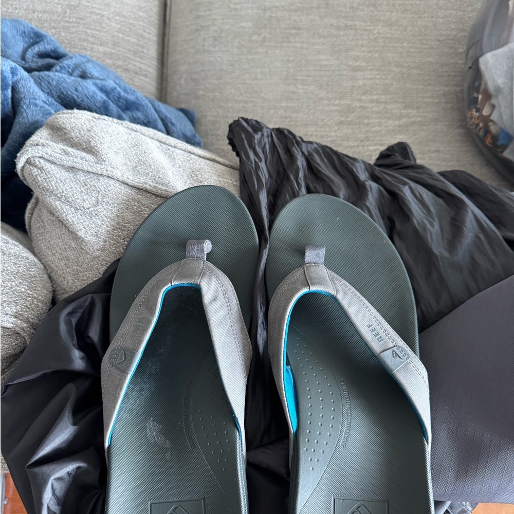 Gray and Blue Flip Flops